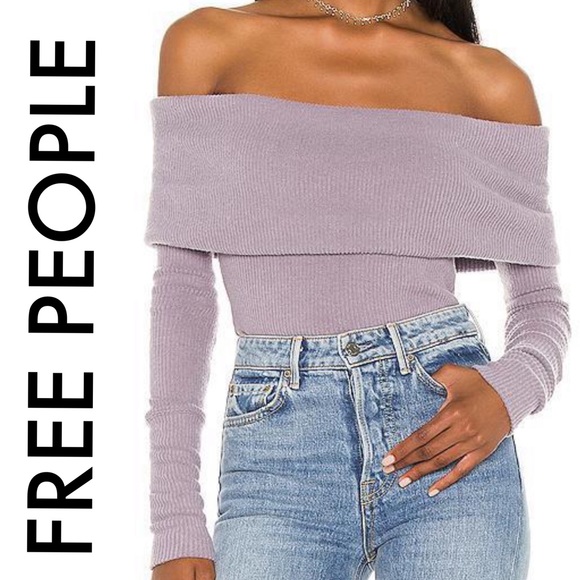 Free People Sweaters - FREE PEOPLE NWT PURPLE OFF THE SHOULDER LONG SLEEVE STRETCH RIBBED SWEATER XS